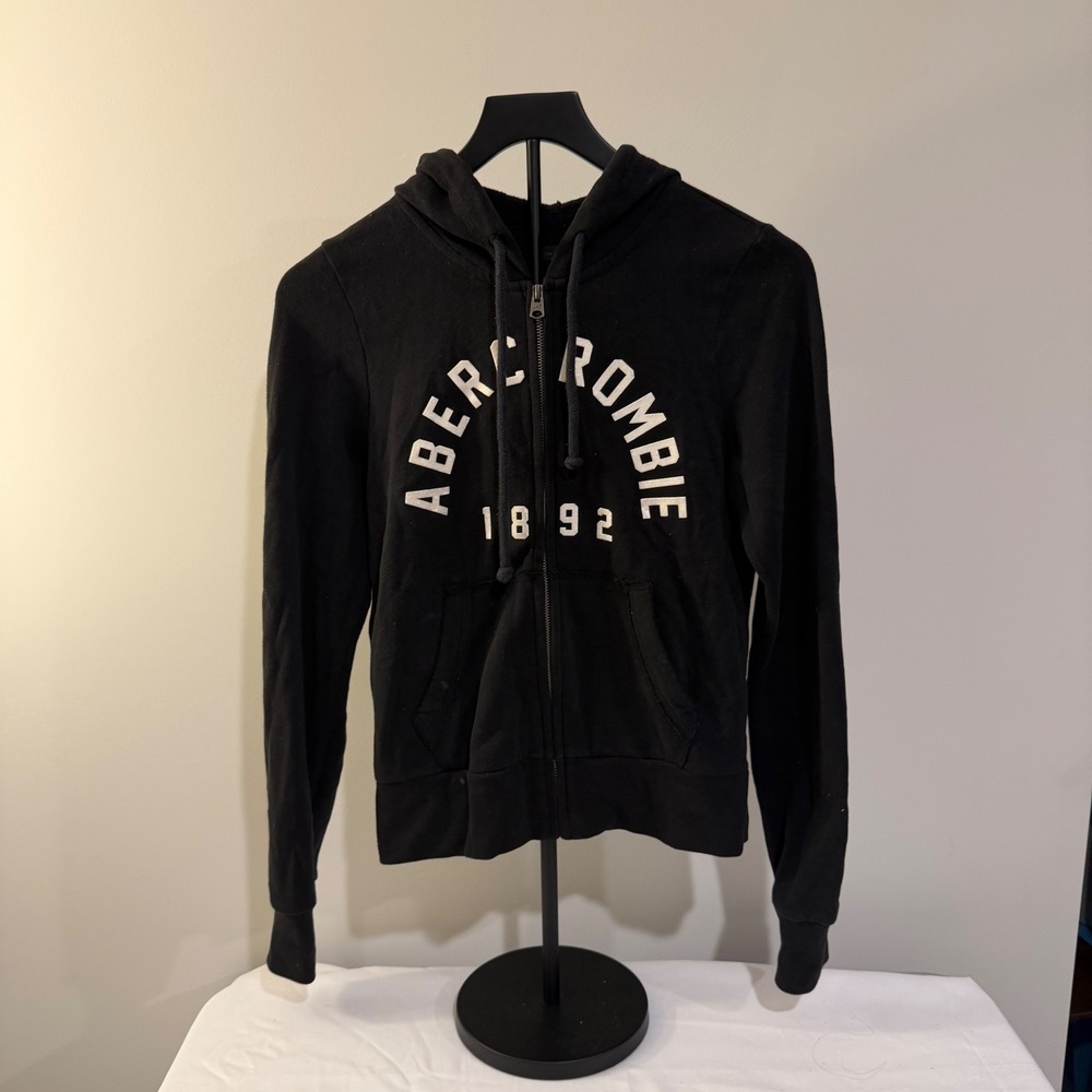 Abercrombie & Fitch Womens Black Y2K Logo Full Zip Hoodie Sweatshirt XS 1892